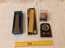 Cribbage, yoyo, clock, Empire State bldg box