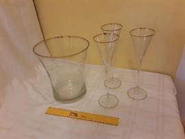 Crystal champagne bucket and flutes
