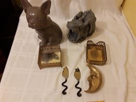 Dog cookie jar, dragon, moon and trays