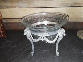 Glass bowl in brass stand