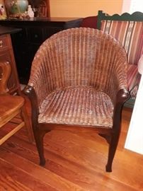 Wicker chair with wood base