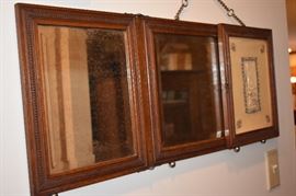 Beautiful Rare & Unusual Antique Tri-Folding Wall Mirror with Jacobean Trimmed Frame inside and Ornate Covers when folded of Silver Trim and Flowers