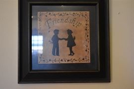 Antique Silhouette of Boy & Girl labeled "Friendship"
