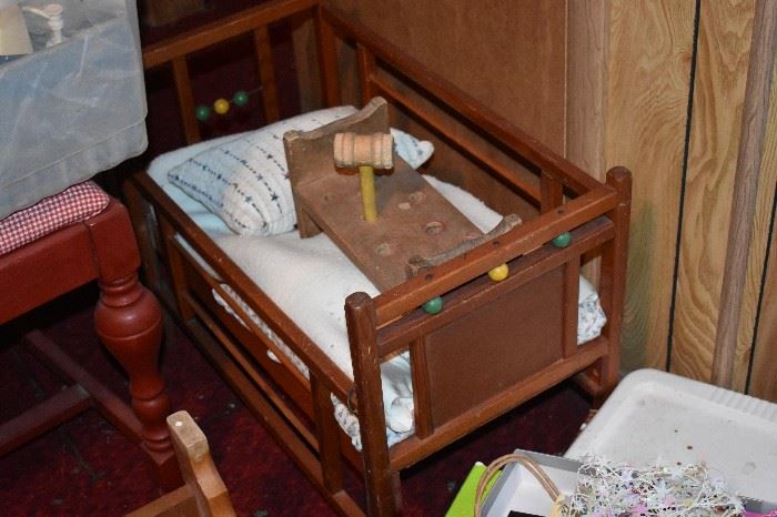Antique Wooden Dolls Crib
