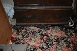 Beautiful Antique Chest with Double Doors featuring a 5 Drawer "inner" Chest plus a Bottom Drawer Adorn with nice Filigree Carving around the Edging plus Antique Lamps and Framed Art