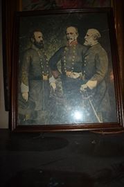Civil War Lithograph  of Officers in Discussion