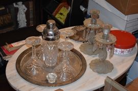  Cut Glass Shaker and Martini Glasses