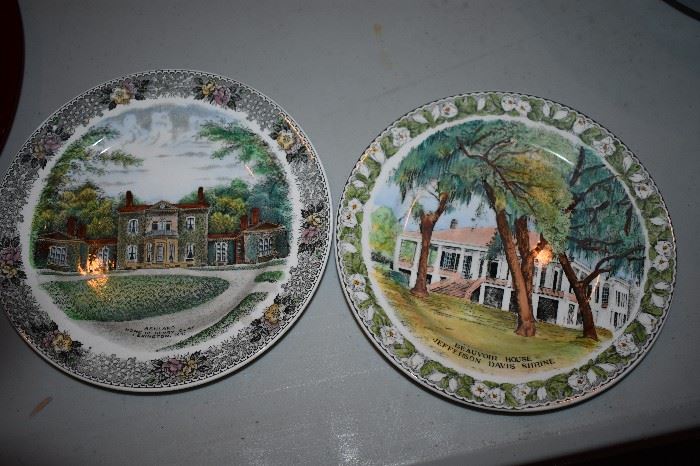 Old English Staffordshire Collectible Plates: Jefferson Davis Shrine Memorial Plate & Home of Henry Clay Lexington KY Memorial Plate