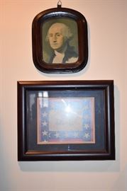 Antique Framed Art of George Washington and Framed Art of Civil War Symbol