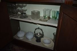 Vintage Stemware, Drinking Glasses, Ashtrays, Porcelain Vegetable Tureens, Porcelain Platters, Silver Bridal Basket, etc.