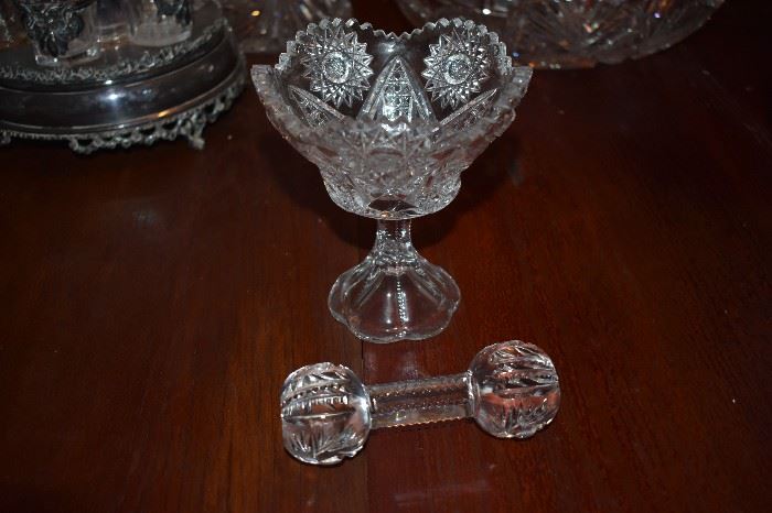 Antique Cut Glass Compote and Cut Glass Knife Rest
