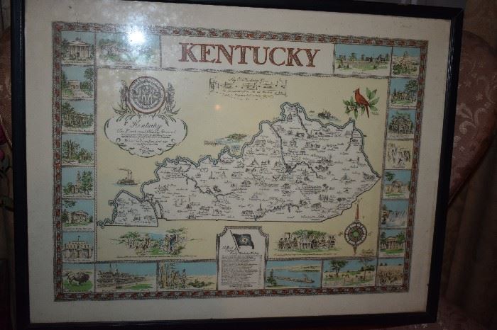 Kentucky Historical Map features Stephen Fosters "My Old Kentucky Home" and many Historical Facts in Great Condition!