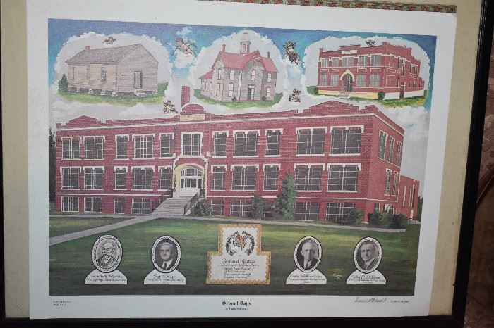 This is a Vintage Historical School Days Print of Portland one-room School with the first teacher in 1866 plus the Portland Seminary with its Principal in 1912 which followed by the first Sumner High School with its Principal from 1915-1930, followed then by Sumner County High School and its Principal in 1934. This print was a 1st edition run in 1976 and is signed by its Artist the legendary Ronnie McDowell of Country Music Fame.