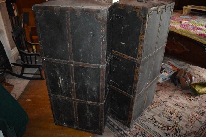 Antique Steamer Trunk - Interior is in Beautiful Condition featuring 7 Drawers on the Left and Wardrobe on the Right. Exterior is in Beautiful Condition with Normal Wear and Tear for a Trunk of this Age and Size