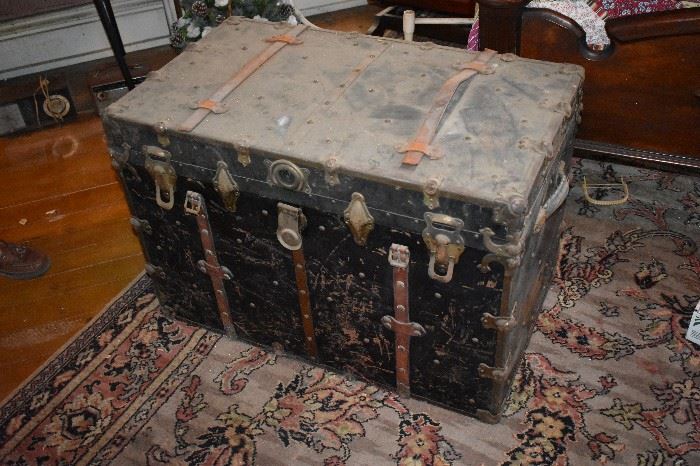 Antique Steamer Trunk with Tray