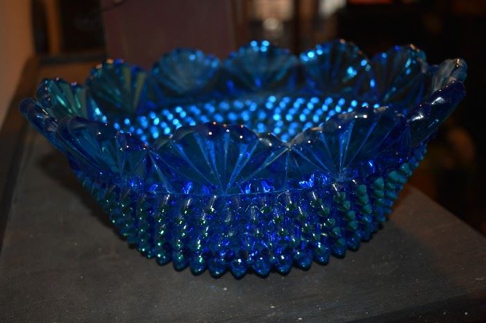 Antique Hobnail-Blue. Glass Bowl