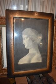 Antique Painting of Ladies Profile in Beautiful Wooden Frame