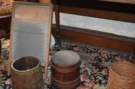 Antique Washboard and Wooden Slat Pails