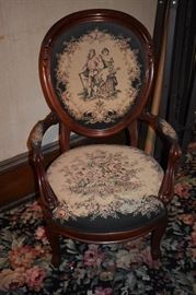 Antique Victorian Parlor Chair with Gorgeous Needle Point and Carvings