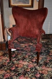 Antique Red Velour Wing Back Style Chair