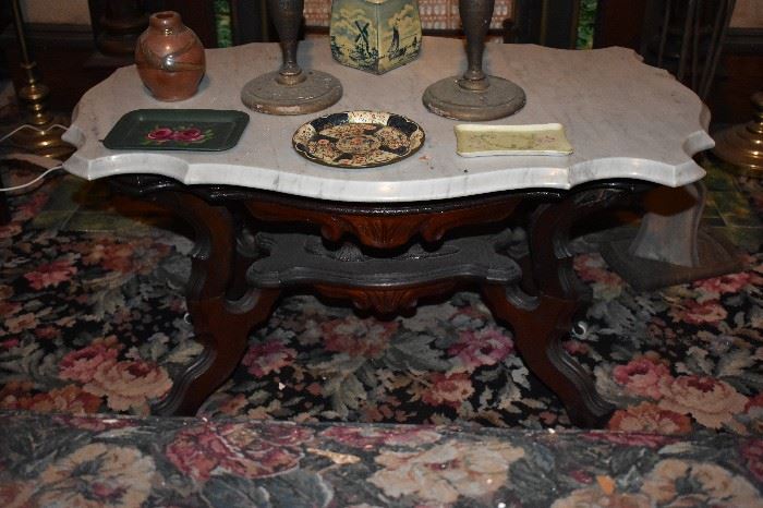 Beautiful Antique Marble Topped Table with Scalloped Edging