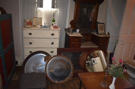 This Bedroom is filled with Antique Furniture including: the Highly Carved Bed with Matching Marble Topped Dressers and Matching Wardrobe to Marble Topped Table to Marble Topped Dry Sink to Occasional/End Tables to Chairs to Bookcases to Antique Mirrors and much More!