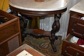 This Bedroom is filled with Antique Furniture including: the Highly Carved Bed with Matching Marble Topped Dressers and Matching Wardrobe to Marble Topped Table to Marble Topped Dry Sink to Occasional/End Tables to Chairs to Bookcases to Antique Mirrors and much More!