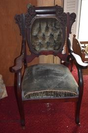 Highly Carved Antique Victorian Red Velvet Chair