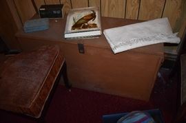 Antique Wooden Chest plus Audubon Book with Awesome Colored Illustrations of Birds