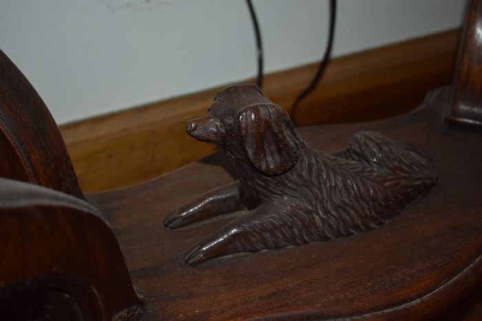 Highly Carved Antique Marble Top Table. This Table is really Special! Notice the Highly Carved Legs, but most importantly is the Artistically Carved Dog that is lying "watchfully" at the base of the Table!