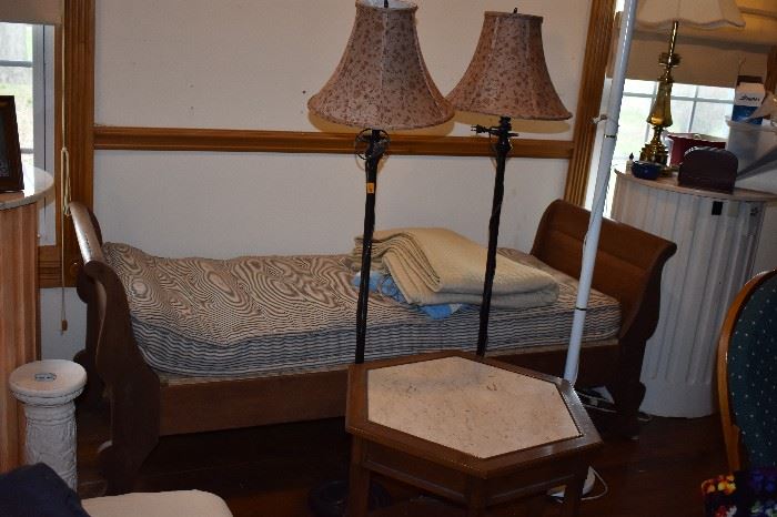 Antique Sleigh Bed, matching Vintage Floor Lamps and more!