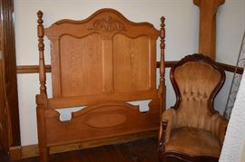 Antique American Golden Oak Bed with rails