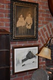 Antique Framed Victorian Era Painting of a  Brother and  Sister. This is a very unusual Painting and most Interesting to say the least. Plus Vintage Print by Wm Tiddie