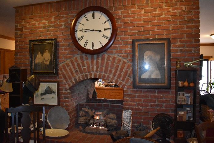 Picturesque it is! This Massive Red Brick Fireplace with so may Antiques and Collectibles gracing its walls and Hearth