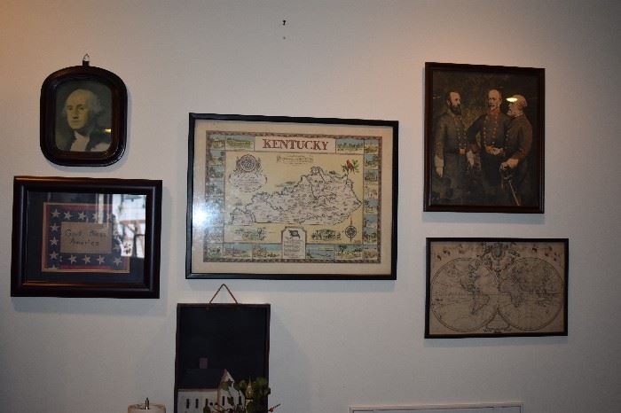  Antique and Collectible Prints, Maps and More hanging on the wall