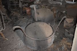 2 Large Antique Iron Cauldrons turned face down