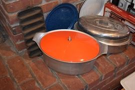Vintage Roasting Pans, Iron Corn Bread Maker, etc.