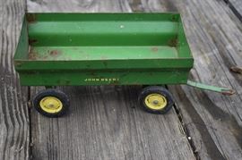 Vintage Metal John Deere Tractor with Attachments Also, pictured later very rare Ertl Caterpillar and Road Grader in original boxes