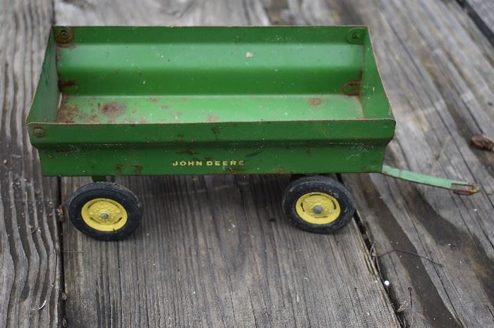 Vintage Metal John Deere Tractor with Attachments Also, pictured later very rare Ertl Caterpillar and Road Grader in original boxes