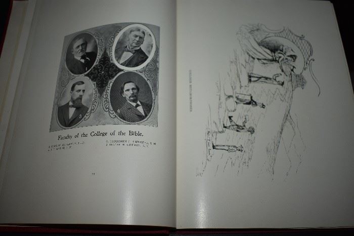 This is "The Crimson" Yearbook from the University of Kentucky dated 1899. It is in Beautiful Condition!!! I chose to put in a number of pictures of this Fascinating Book. I know there are many of you out there who are Undoubtedly related to or know of one or more of the people pictured here The pictures and drawings are Immaculate in Condition! I chose to picture the Faculty & Trustees along with each class Senior through Freshmen Liberal Arts College and the same School of Bible College. Enjoy!