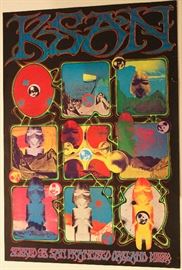 KSAN Radio Promotion Poster (1969) 
Artists: Alton Kelley and Rick Griffin
Measurements: 20” x 29”
Condition: Good, light handling wear on edges, 1” tear and 3” creased area on right side.
This is an authentic piece of memorabilia from the heyday of the 1960’s counterculture, having belonged to a devoted music fan and collector based in Philadelphia.  
It was on May 21, 1968 that the San Francisco-based radio station KSAN debuted as an FM album-oriented rock station, eventually building a cult following and influencing radio stations across the nation with its free-form format.  This promotional poster for the station was designed and illustrated by Alton Kelley and Rick Griffin, artists who created many, many of the era-defining psychedelic posters for the San Francisco-based music promoters, The Family Dog and Bill Graham.  An artist's proof of this poster appears in Paul D. Grushkin's seminal resource The Art of Rock.