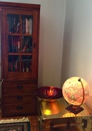 Mission-style bookcases, world globe lamp