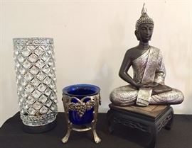 Beaded lamp, Decorative cobalt glass, Thai Buddha figure