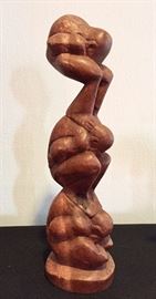 Carved wooden three figures sculpture