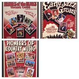 Promo posters for "Early Jazz Greats", "Heroes of the Blues" and "Pioneers of Country Music", underground comix artist R. Crumb's collection of trading cards depicting the great musicians of the early 20th Century.  Posters are printed on heavy card stock with spot high-gloss varnish. Measure 13 1/2 inches wide by 16 3/4 inches high.  Mint Condition.