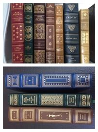 Signed First Editions from the Signed First Edition Society of The Franklin Library: 'The Haj' by Leon Uris, 'The Witches of Eastwick' by John Updike and 'Lincoln' by Gore Vidal.  First editions from The First Edition Society of The Franklin Library  including 'Trinity" by Leon Uris, 'Slapstick' by Kurt Vonnegut, 'Sons Come and Go, Mothers Hang in Forever' by William Saroyan.