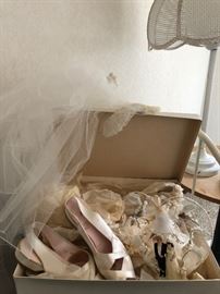 Vintage Wedding Veil, shoes and cake topper