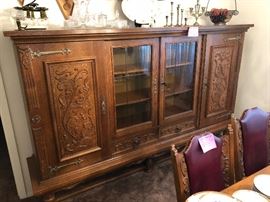 Gorgeous antique oak carved server with matching dining table