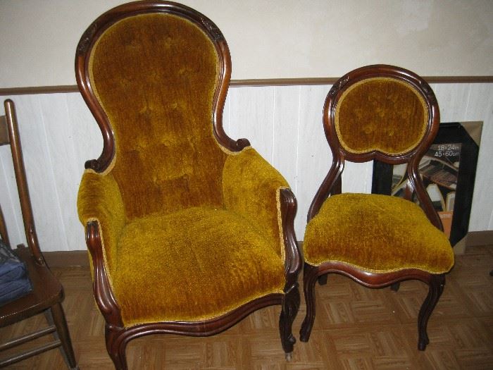 2 Victorian Chairs with Matching Upholstery