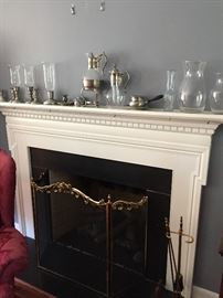 FIREPLACE EQUIPMENT AND A COLLECTION OF PEWTER